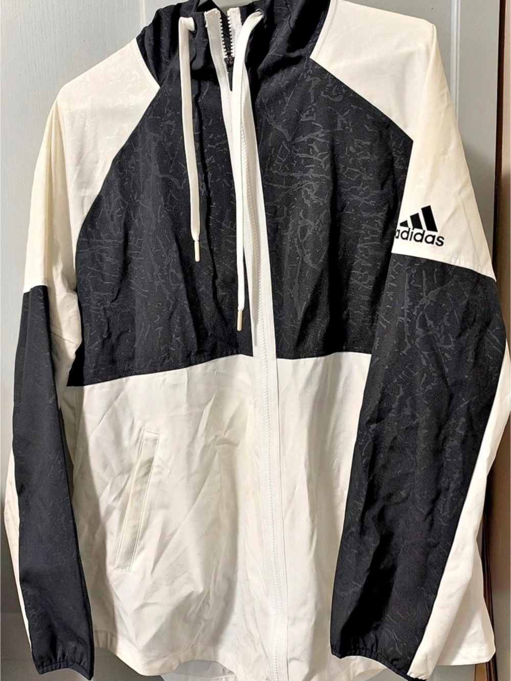 adidas Colorblock Full-Zip Windbreaker Jacket Men's Black & White